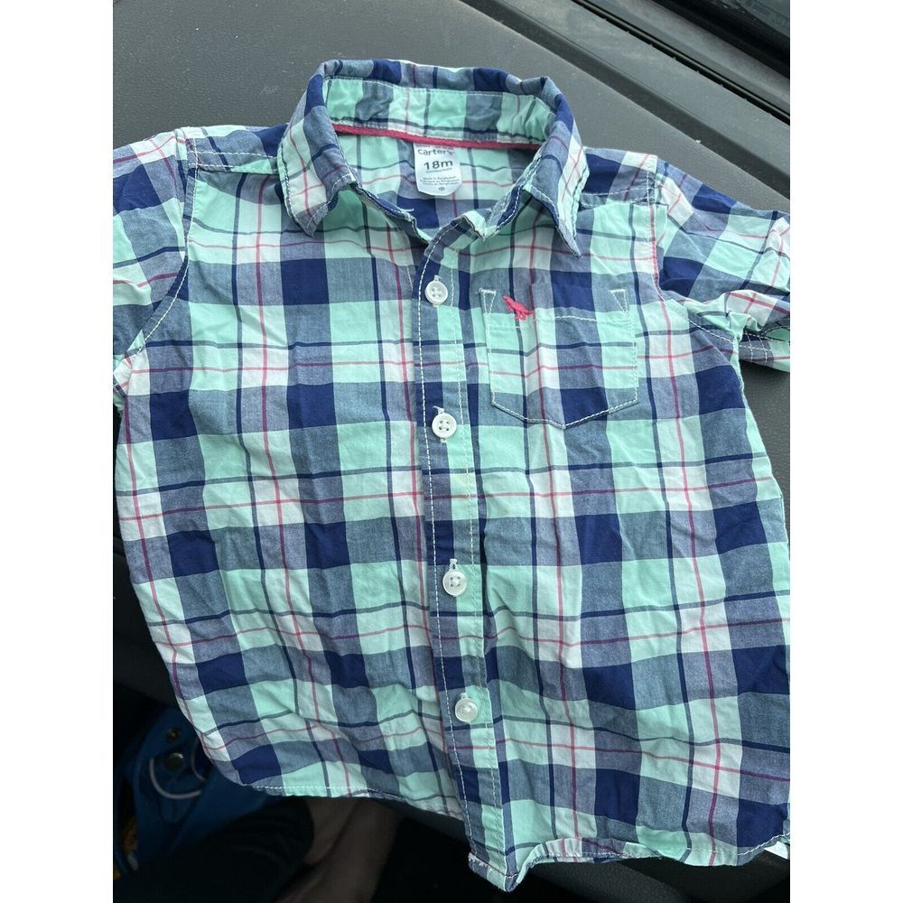 CARTERS Toddler Boys Plaid Shirt ~‎ Size 18 months Spring Easter